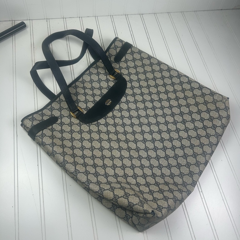 Gucci Vintage GG Supreme Navy Canvas Tote Shoulder Bag - Picture 12 of 14